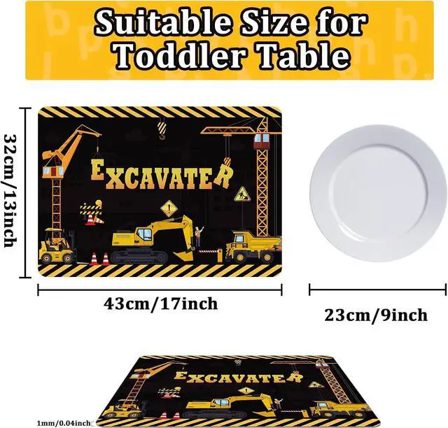 Alt view image 2 of 7 - Construction Placemats Set of 6 Toddler Plastic Table Mats Dump Truck Place Mats Washable Vinyl Nursery Homeschool Table Decoration for Indoor Outdoor Party Kitchen Dining