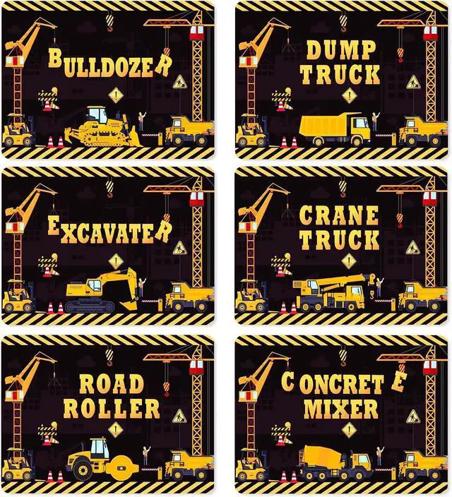 Main image of Construction Placemats Set of 6 Toddler Plastic Table Mats Dump Truck Place Mats Washable Vinyl Nursery Homeschool Table Decoration for Indoor Outdoor Party Kitchen Dining