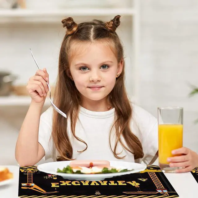 Alt view image 7 of 7 - Construction Placemats Set of 6 Toddler Plastic Table Mats Dump Truck Place Mats Washable Vinyl Nursery Homeschool Table Decoration for Indoor Outdoor Party Kitchen Dining