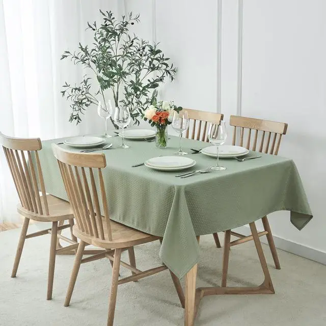 Alt view image 2 of 7 - maxmill Rectangle Tablecloth Weaved Pattern Waterproof Spillproof Wrinkle Free Table Cloth, Kitchen Dining Tabletop Decoration, Fabric Table Cover for Holiday Parties, 52 x 70 Inch, Sage Green