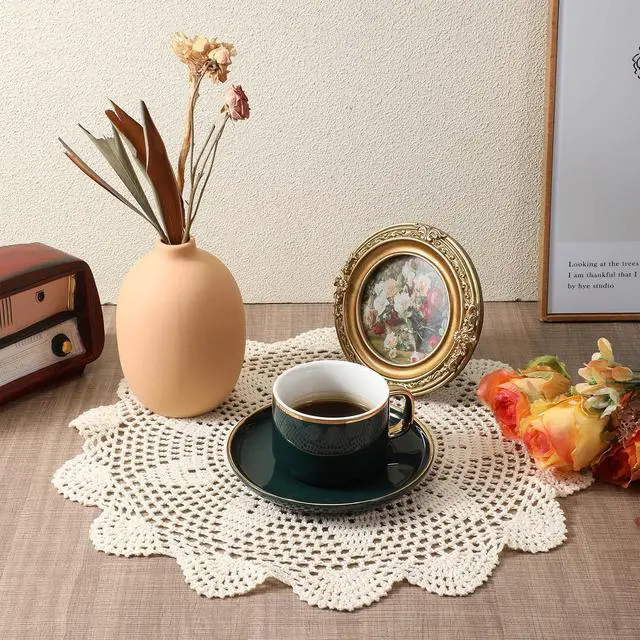 Alt view image 3 of 7 - Beige Crochet Dollies for Tables 2 Pcs 15.7 Inch Round Large Table Doilies Vintage Lace Knitted Placemats Handmade Cotton Tablecloth for Home, Dining, Coffee Table, Wedding Party Decoration