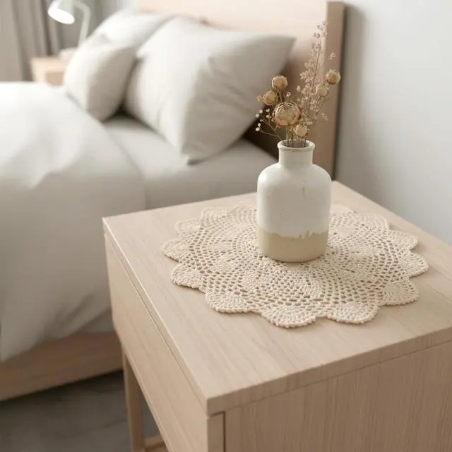 Alt view image 5 of 7 - Beige Crochet Dollies for Tables 2 Pcs 15.7 Inch Round Large Table Doilies Vintage Lace Knitted Placemats Handmade Cotton Tablecloth for Home, Dining, Coffee Table, Wedding Party Decoration