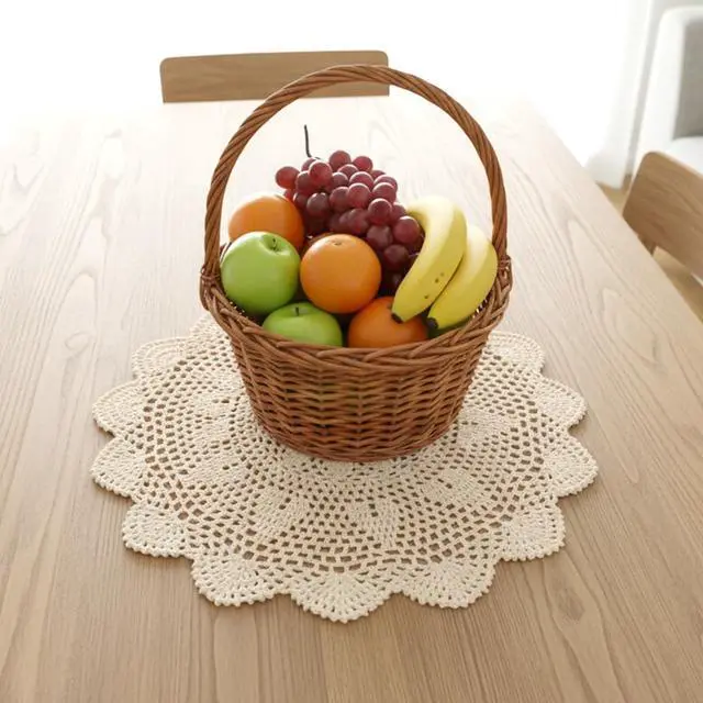 Alt view image 7 of 7 - Beige Crochet Dollies for Tables 2 Pcs 15.7 Inch Round Large Table Doilies Vintage Lace Knitted Placemats Handmade Cotton Tablecloth for Home, Dining, Coffee Table, Wedding Party Decoration