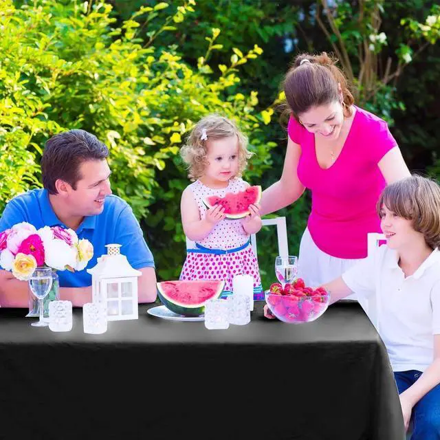 Alt view image 5 of 6 - Kopokita 2 Pack Black Plastic Tablecloths Disposable 54 x 108 Inch | Rectangle Table Cloths, Party Table Covers for Birthday, Graduation, Back to School, Halloween Decorations