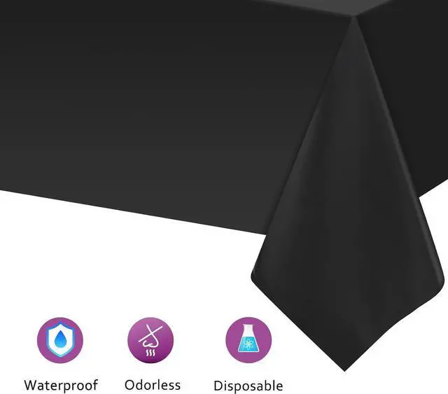 Alt view image 4 of 6 - Kopokita 2 Pack Black Plastic Tablecloths Disposable 54 x 108 Inch | Rectangle Table Cloths, Party Table Covers for Birthday, Graduation, Back to School, Halloween Decorations