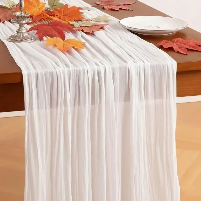 Alt view image 2 of 7 - Cheesecloth Table Runner, 120 Inch 10 FT, White | 1 Pack, 35x120 Inches Boho Rustic Cheesecloth Gauze, Cheese Cloth Runner for Weddings, Thanksgiving, and Party Decor