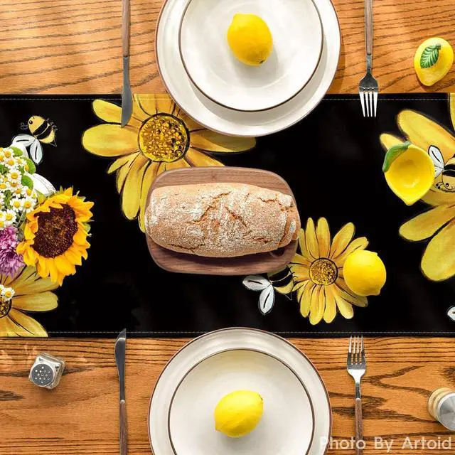 Alt view image 3 of 7 - Artoid Mode Bee Sunflower Table Runner Black, Seasonal Spring Summer Flowers Holiday Kitchen Dining Table Decoration for Home Party Decor 13 x 72 Inch