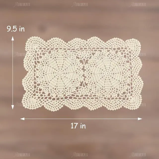 Alt view image 2 of 7 - AUEAR, 2 Pcs Crochet Cotton Lace Placemats Doilies Rectangle Doily Beige Handmade for Dressers and End Tables, 17 * 9.5 inch