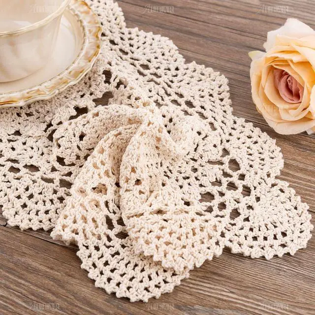 Alt view image 3 of 7 - AUEAR, 2 Pcs Crochet Cotton Lace Placemats Doilies Rectangle Doily Beige Handmade for Dressers and End Tables, 17 * 9.5 inch