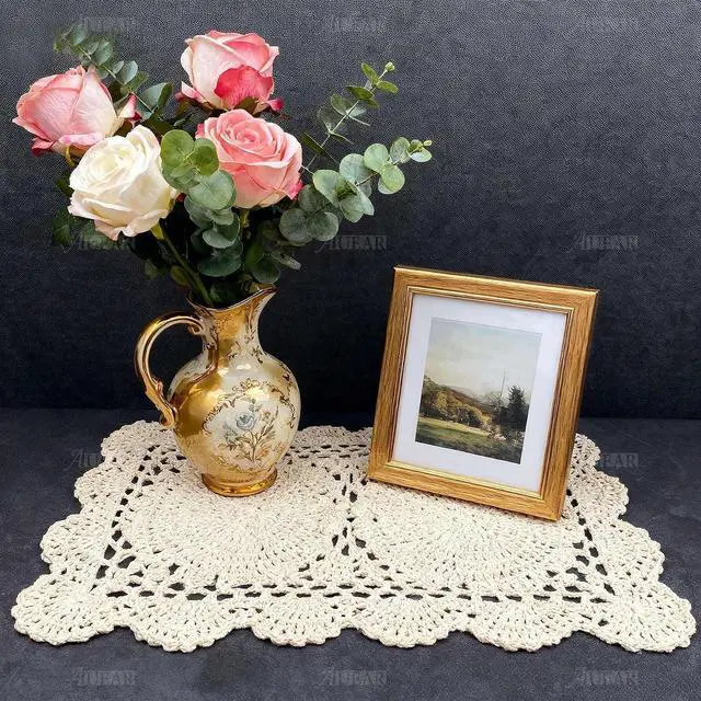 Alt view image 4 of 7 - AUEAR, 2 Pcs Crochet Cotton Lace Placemats Doilies Rectangle Doily Beige Handmade for Dressers and End Tables, 17 * 9.5 inch