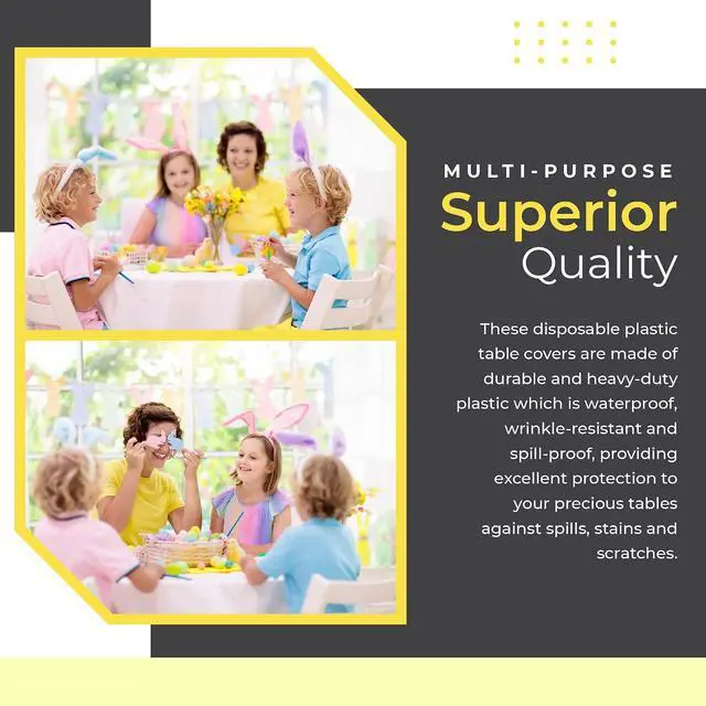 Alt view image 4 of 5 - HSGUS 5 Pack Premium Round White Plastic Tablecloth - 84 x in. Disposable Table Cloth - Decorative Cover Smooth - Cloths For Parties, Weddings