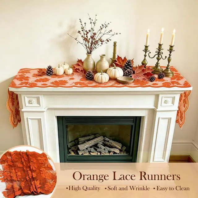 Alt view image 4 of 6 - Fall Table Runner Fall Decorations for Home 13 x 72 Inch Maples Leaves Lace | Fall Decor Orange Runners Thanksgiving Table Runner Autumn Harvest Thanksgiving Decorations for Table Kitchen Dining Party