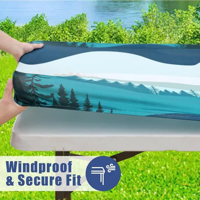 Alt view image 4 of 7 - Moosfor Printed Spandex 6FT Table Cloth, Elastic Fitted Tablecloth | Rectangle Patterned Table Cover, Stretch Washable Table Cloths for Picnic, Patio, Dining, Kitchen, Forest