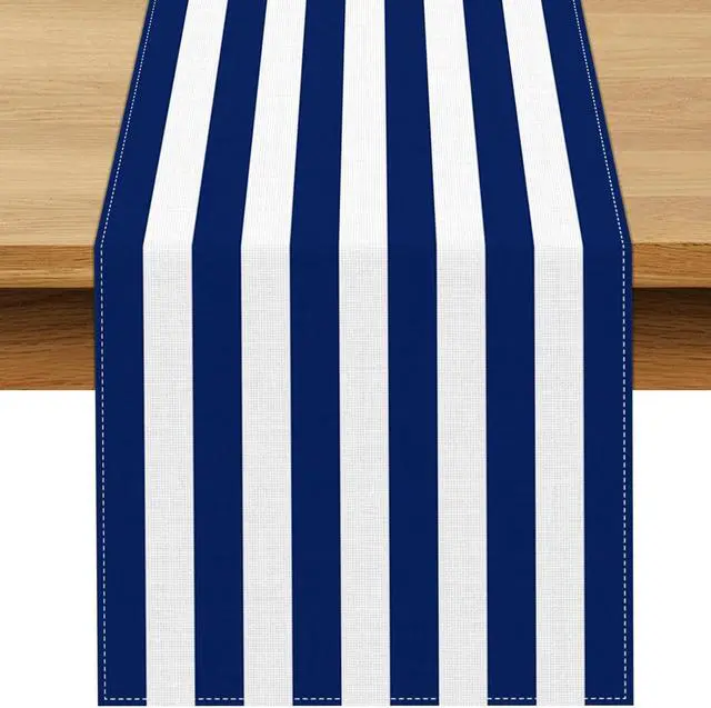 Main image of Navy Blue and White Striped Table Runner Nautical Theme Birthday Party Decoration Wedding Dining Room Home Kitchen Table Decor (13" x 72")