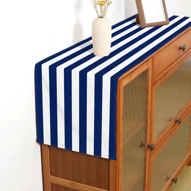 Alt view image 6 of 6 - Navy Blue and White Striped Table Runner Nautical Theme Birthday Party Decoration Wedding Dining Room Home Kitchen Table Decor (13" x 72")