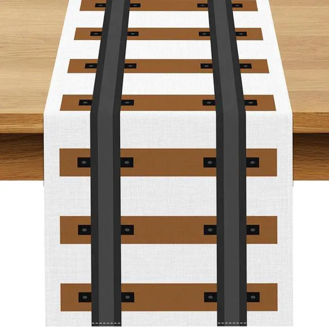 Main image of Polar Railroad Train Track Table Runner Christmas Train Express Birthday Party Decoration Wild West Dining Room Home Kitchen Island Decor (13" x 72")