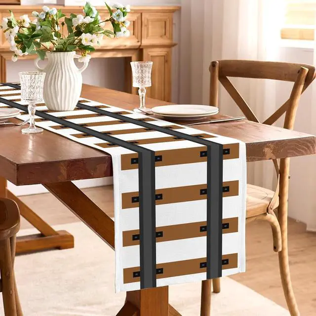 Alt view image 2 of 6 - Polar Railroad Train Track Table Runner Christmas Train Express Birthday Party Decoration Wild West Dining Room Home Kitchen Island Decor (13" x 72")