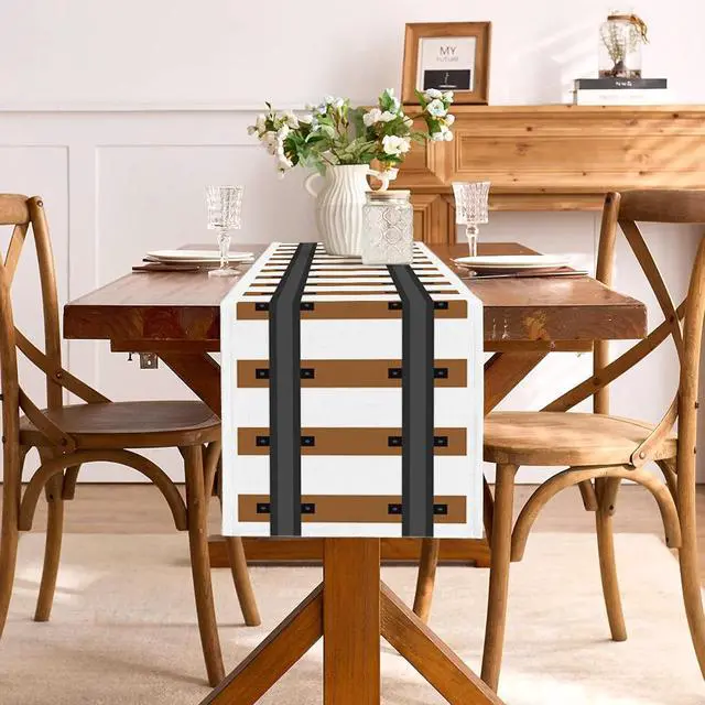 Alt view image 4 of 6 - Polar Railroad Train Track Table Runner Christmas Train Express Birthday Party Decoration Wild West Dining Room Home Kitchen Island Decor (13" x 72")