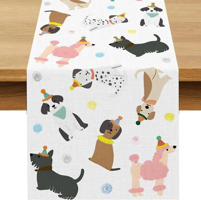 Main image of Puppy Dog Table Runner Kids Dog Themed Birthday Party Decoration Baby Shower Dining Room Home Kitchen Island Decor (13" x 72")