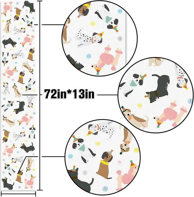 Alt view image 3 of 6 - Puppy Dog Table Runner Kids Dog Themed Birthday Party Decoration Baby Shower Dining Room Home Kitchen Island Decor (13" x 72")