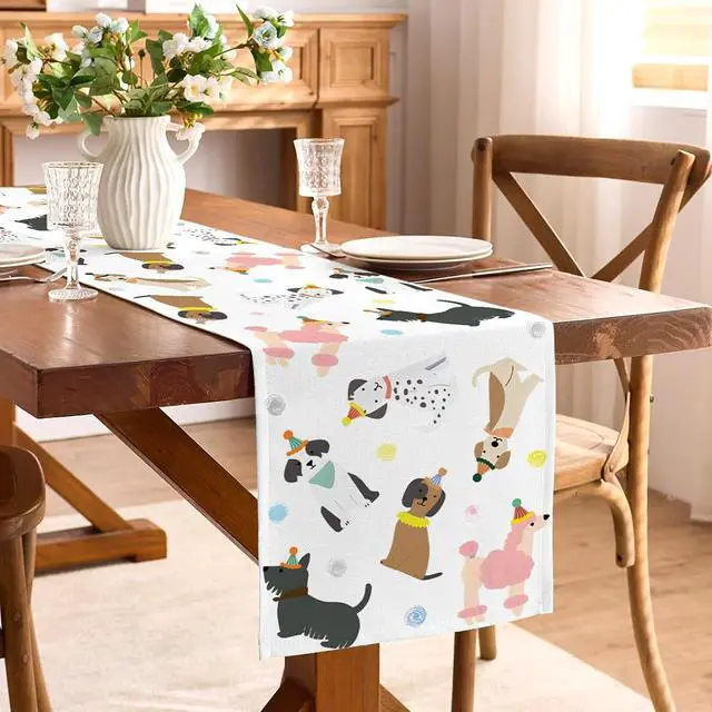 Alt view image 2 of 6 - Puppy Dog Table Runner Kids Dog Themed Birthday Party Decoration Baby Shower Dining Room Home Kitchen Island Decor (13" x 72")