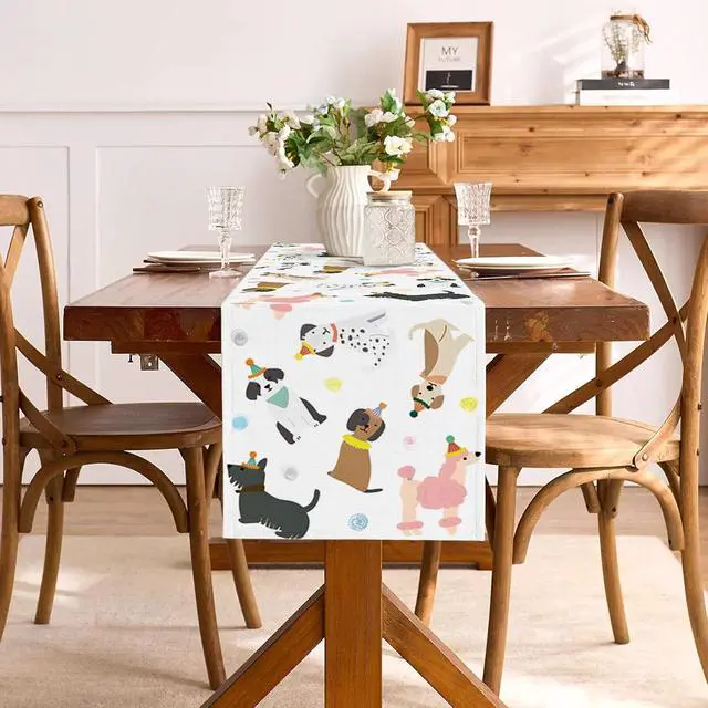 Alt view image 4 of 6 - Puppy Dog Table Runner Kids Dog Themed Birthday Party Decoration Baby Shower Dining Room Home Kitchen Island Decor (13" x 72")