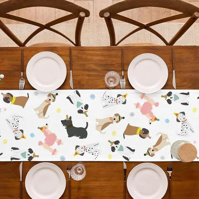 Alt view image 6 of 6 - Puppy Dog Table Runner Kids Dog Themed Birthday Party Decoration Baby Shower Dining Room Home Kitchen Island Decor (13" x 72")