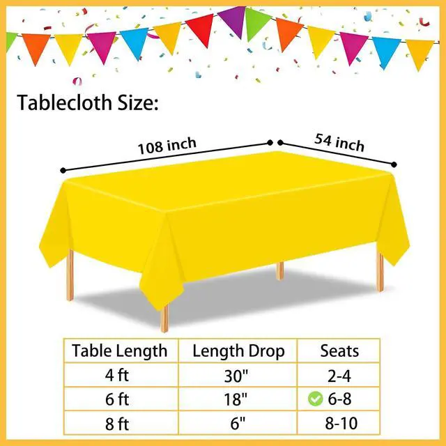 Alt view image 2 of 7 - 2Pcs Yellow Plastic Table Cloth, 54 x 108 Inch Rectangle Disposable Tablecloth for Birthday, Wedding, Picnic, Holiday Party
