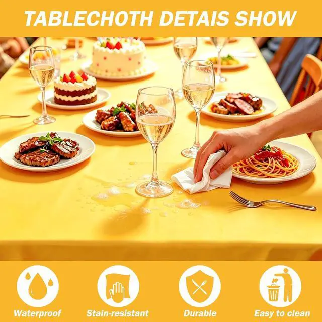 Alt view image 3 of 7 - 2Pcs Yellow Plastic Table Cloth, 54 x 108 Inch Rectangle Disposable Tablecloth for Birthday, Wedding, Picnic, Holiday Party