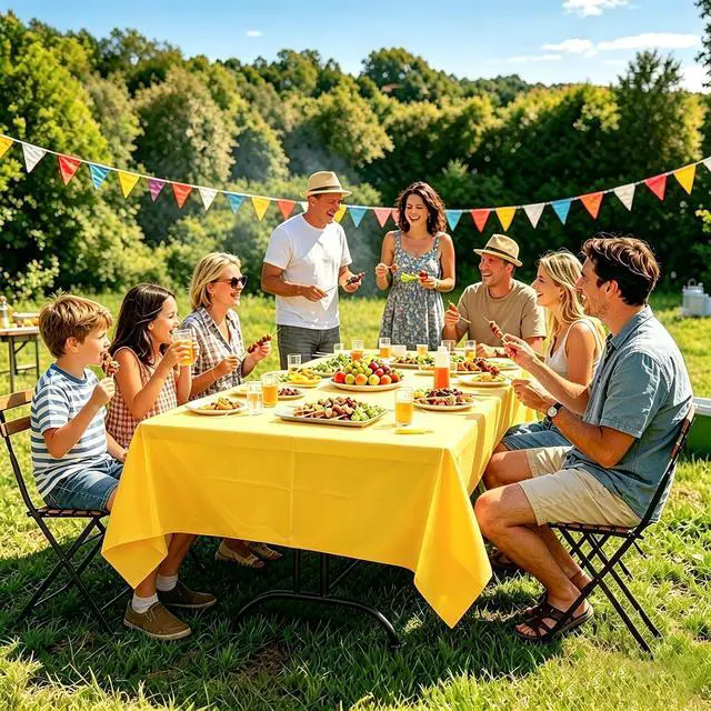 Alt view image 5 of 7 - 2Pcs Yellow Plastic Table Cloth, 54 x 108 Inch Rectangle Disposable Tablecloth for Birthday, Wedding, Picnic, Holiday Party
