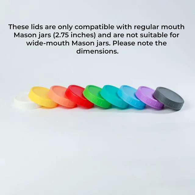 Alt view image 7 of 7 - Bedgeta 9Pcs Mason Jar Lids, Regular Mouth Plastic Mason Lids, Leak Proof Canning Lid with Silicone Ring for Ball, Kerr and More, Reusable Can Tops, Colored Caps Covers for Jars