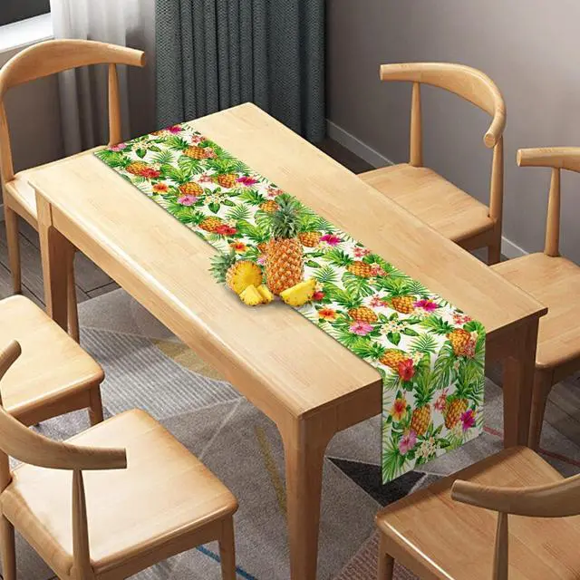 Alt view image 2 of 5 - Linen Summer Pineapple Table Runner Tropical Hawaiian Luau Indoor Outdoor Party Table Cover Decoration Home Kitchen Dining Room (13" x 72")