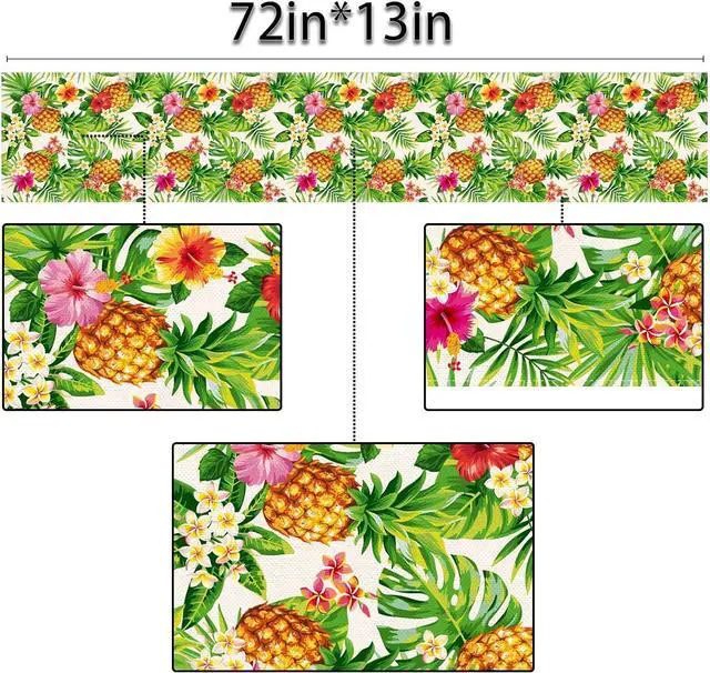 Alt view image 3 of 5 - Linen Summer Pineapple Table Runner Tropical Hawaiian Luau Indoor Outdoor Party Table Cover Decoration Home Kitchen Dining Room (13" x 72")