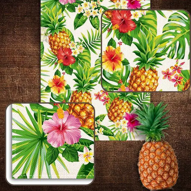 Alt view image 5 of 5 - Linen Summer Pineapple Table Runner Tropical Hawaiian Luau Indoor Outdoor Party Table Cover Decoration Home Kitchen Dining Room (13" x 72")