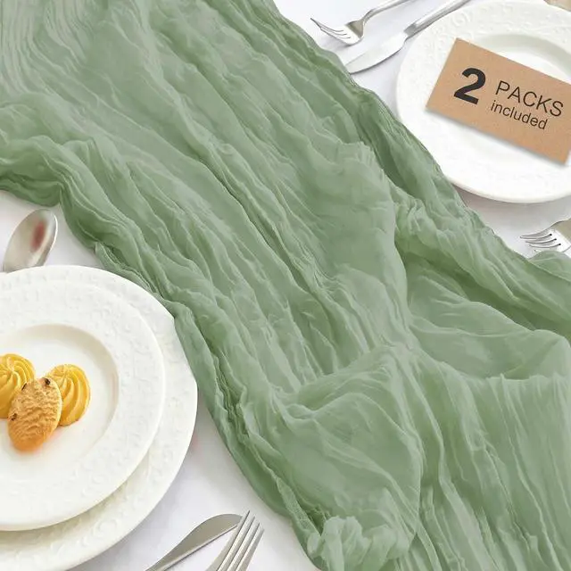 Main image of IVAPUPU Sage Green Table Runner 120 Inches for Birthday Party Home Decor | 2 Pcs Boho Gauze 10FT Cheesecloth Table Runners for Wedding Baby Shower Decorations Summer Garden Farmhouse