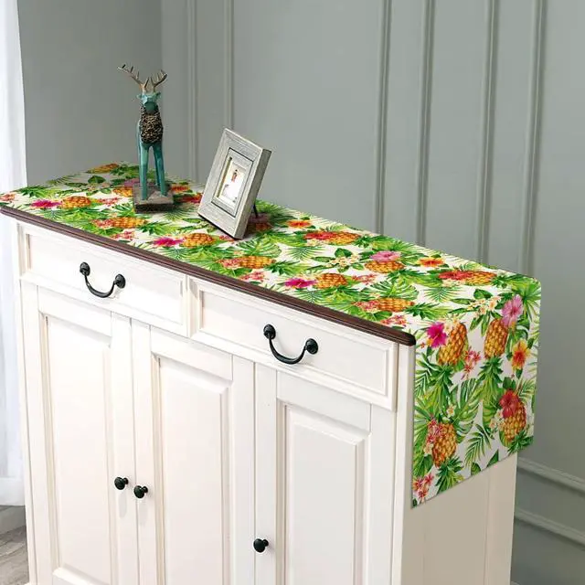 Alt view image 4 of 5 - Linen Summer Pineapple Table Runner Tropical Hawaiian Luau Indoor Outdoor Party Table Cover Decoration Home Kitchen Dining Room (13" x 72")