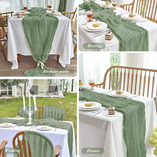 Alt view image 6 of 7 - IVAPUPU Sage Green Table Runner 120 Inches for Birthday Party Home Decor | 2 Pcs Boho Gauze 10FT Cheesecloth Table Runners for Wedding Baby Shower Decorations Summer Garden Farmhouse