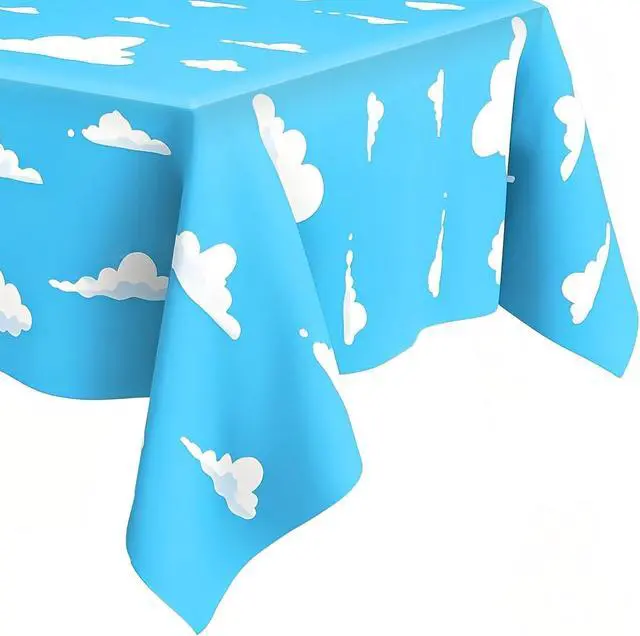 Main image of Blue Sky White Clouds Birthday Party Supplies, Cartoon Story Birthday Blue Sky Tablecloth, Table Cover for Boy's and Girls Toy Party Supplies (54 x 108 Inch)