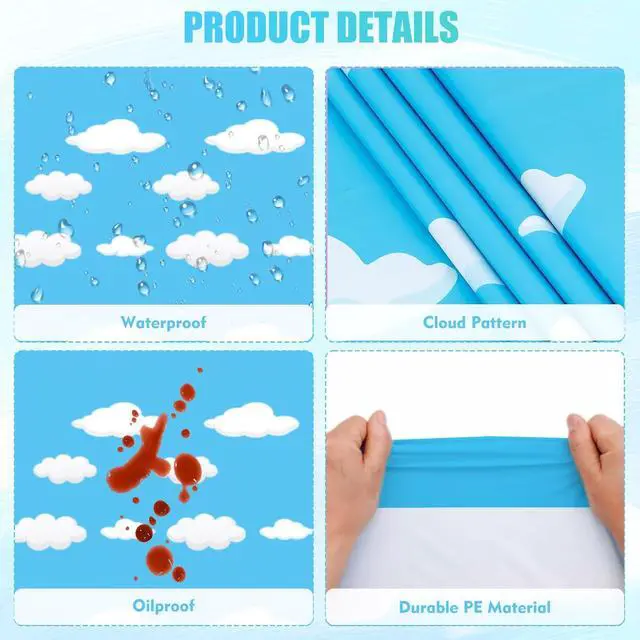 Alt view image 3 of 7 - Blue Sky White Clouds Birthday Party Supplies, Cartoon Story Birthday Blue Sky Tablecloth, Table Cover for Boy's and Girls Toy Party Supplies (54 x 108 Inch)