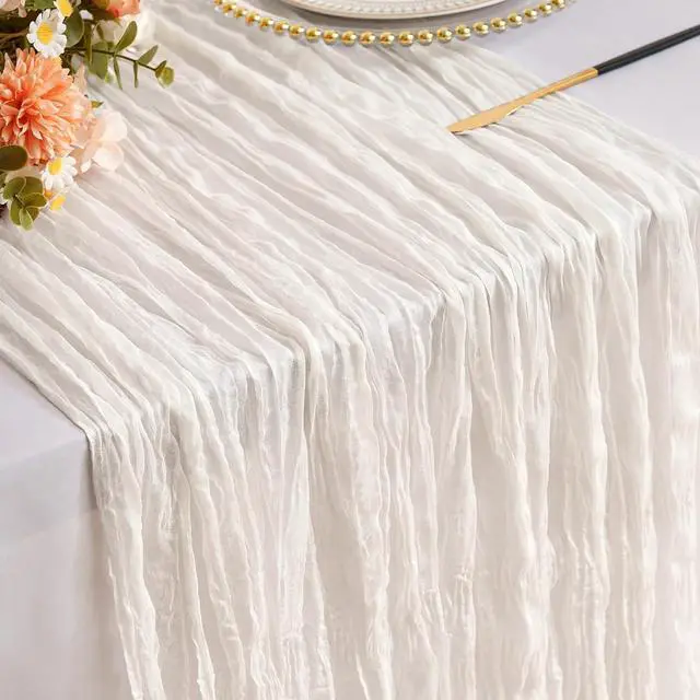 Main image of White Cheesecloth Table Runner Gauze 35x120 Inches 10FT Boho Rustic Farmhouse for Thanksgiving Fall Wedding Bridal Shower Baby Shower Home Holiday Decorations