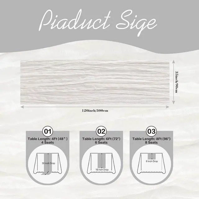 Alt view image 2 of 7 - White Cheesecloth Table Runner Gauze 35x120 Inches 10FT Boho Rustic Farmhouse for Thanksgiving Fall Wedding Bridal Shower Baby Shower Home Holiday Decorations