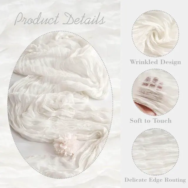 Alt view image 3 of 7 - White Cheesecloth Table Runner Gauze 35x120 Inches 10FT Boho Rustic Farmhouse for Thanksgiving Fall Wedding Bridal Shower Baby Shower Home Holiday Decorations