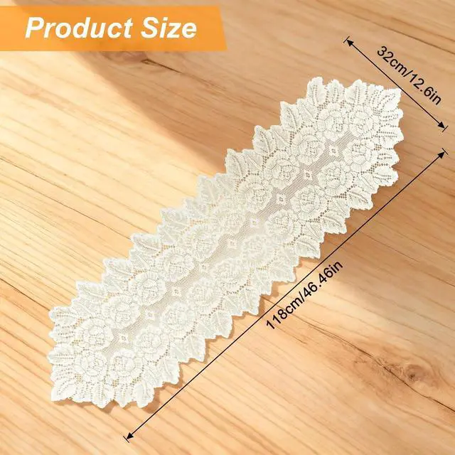 Alt view image 2 of 7 - Beige Oval Lace Table Runner Doilies, Cotton Handmade Crochet Placemats, Floral Table Scarf for Wedding Living Room Kitchen Dining Decor (46.46 x 12.6 Inch)