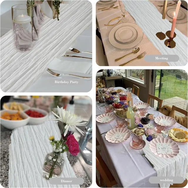 Alt view image 7 of 7 - White Cheesecloth Table Runner Gauze 35x120 Inches 10FT Boho Rustic Farmhouse for Thanksgiving Fall Wedding Bridal Shower Baby Shower Home Holiday Decorations