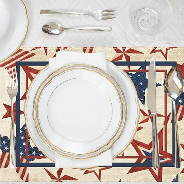 Alt view image 2 of 7 - Niviy 250th Anniversary USA Placemats, Retro Stars Stripes Patriotic Placemats Set of 4, 12x18 Inch Memorial Day Independence Day Table Mats for Holiday Party Kitchen Dining Room Decoration