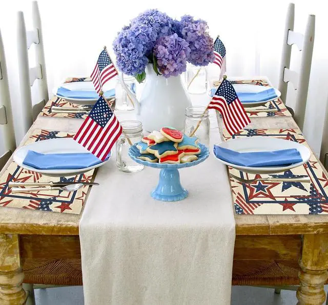 Alt view image 3 of 7 - Niviy 250th Anniversary USA Placemats, Retro Stars Stripes Patriotic Placemats Set of 4, 12x18 Inch Memorial Day Independence Day Table Mats for Holiday Party Kitchen Dining Room Decoration