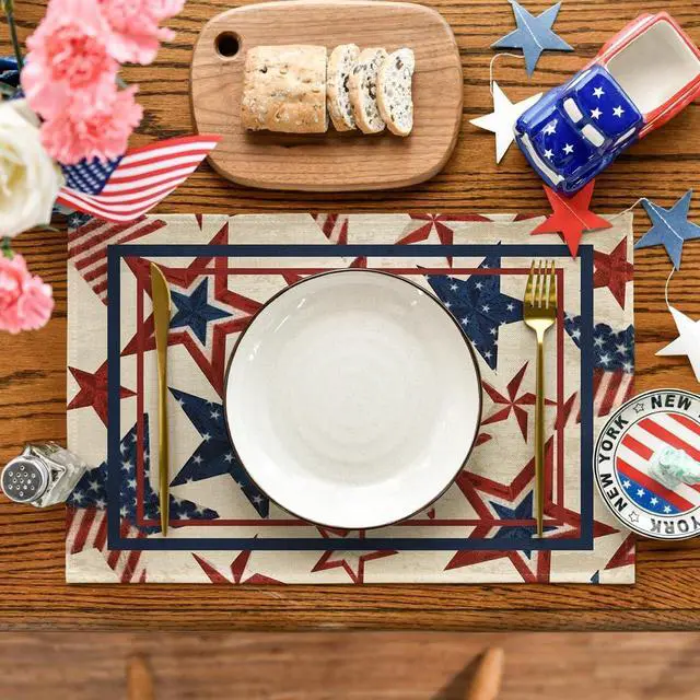 Alt view image 4 of 7 - Niviy 250th Anniversary USA Placemats, Retro Stars Stripes Patriotic Placemats Set of 4, 12x18 Inch Memorial Day Independence Day Table Mats for Holiday Party Kitchen Dining Room Decoration