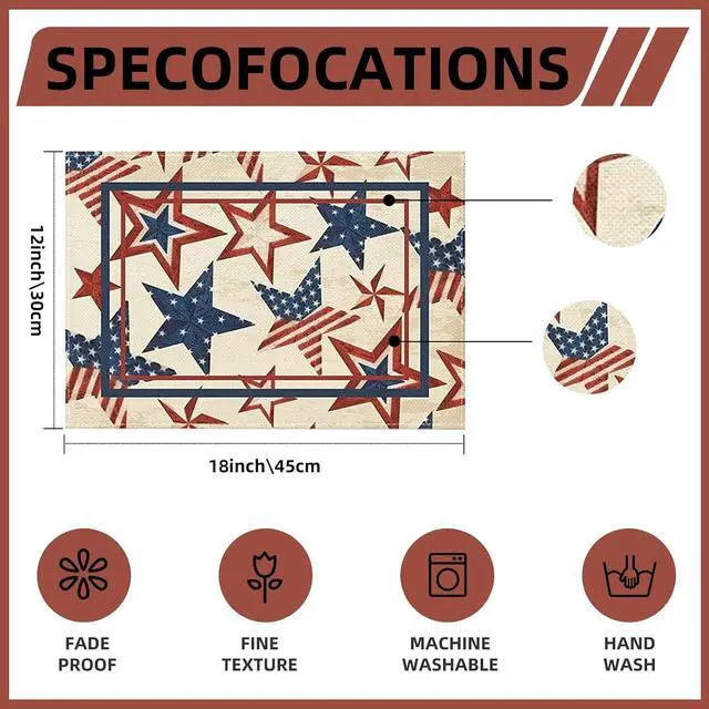 Alt view image 6 of 7 - Niviy 250th Anniversary USA Placemats, Retro Stars Stripes Patriotic Placemats Set of 4, 12x18 Inch Memorial Day Independence Day Table Mats for Holiday Party Kitchen Dining Room Decoration