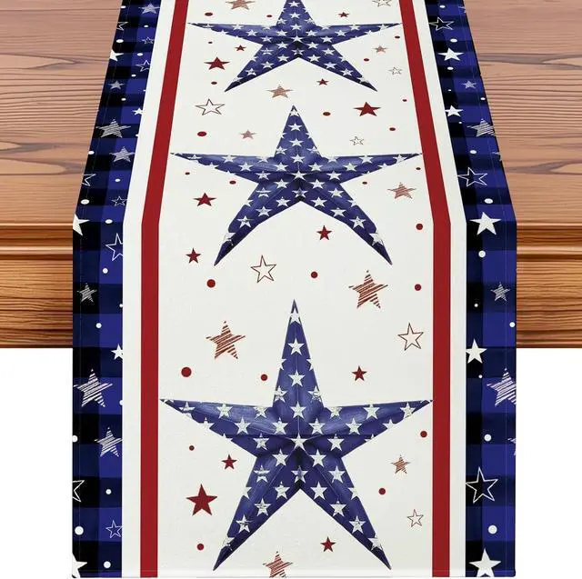 Main image of Artscope Patriotic 4th of July Table Runner, Stars Stripes Memorial Day Kitchen Dining Table Decoration for Independence Day Home Decor 13x72 Inch