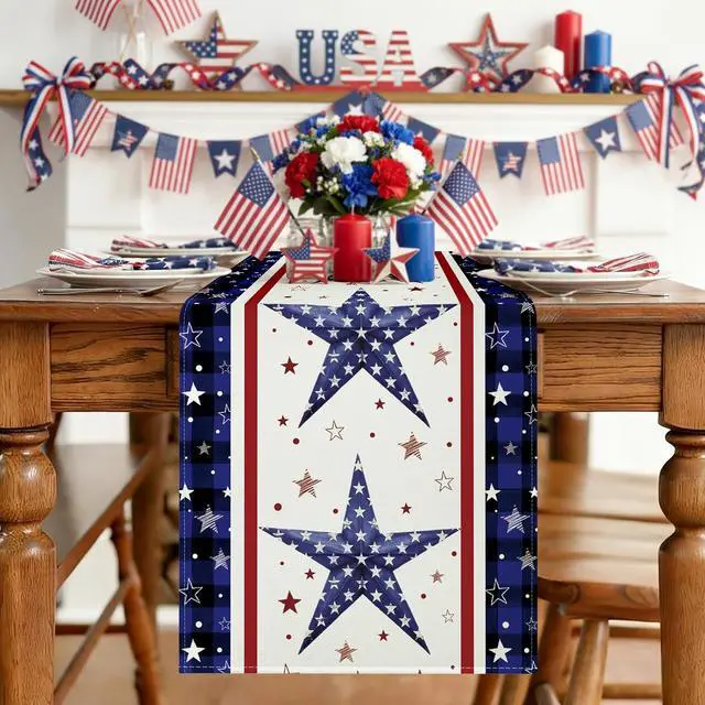 Alt view image 2 of 7 - Artscope Patriotic 4th of July Table Runner, Stars Stripes Memorial Day Kitchen Dining Table Decoration for Independence Day Home Decor 13x72 Inch